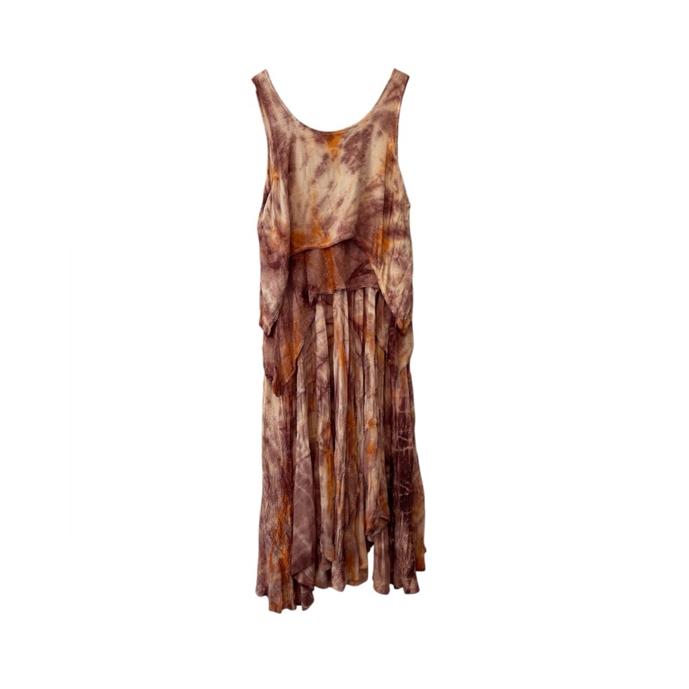 Women’s Lapogee Tiered Tie Dye Dress Embroidered One Size‎ Boho Hippie Beach